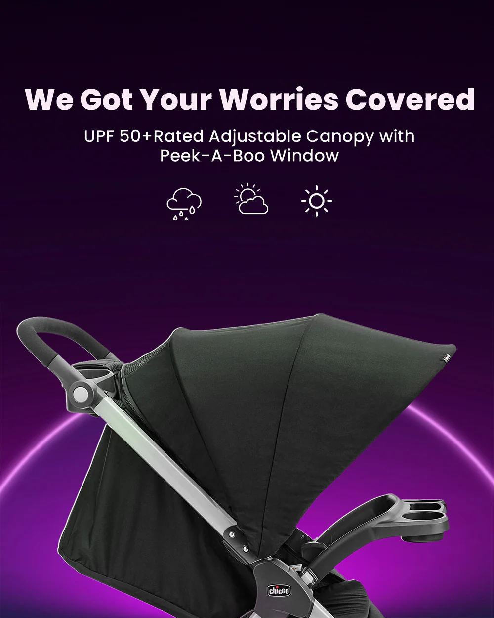 Chicco Bravo Quick Fold Baby Stroller-3 Positions Adjustable Parent Handle Bar-One Hand Fold-With Parent & Child Tray-6 Months Warranty-Pram for 0 to 4Y (Upto 22 Kg)-Black - Image 11