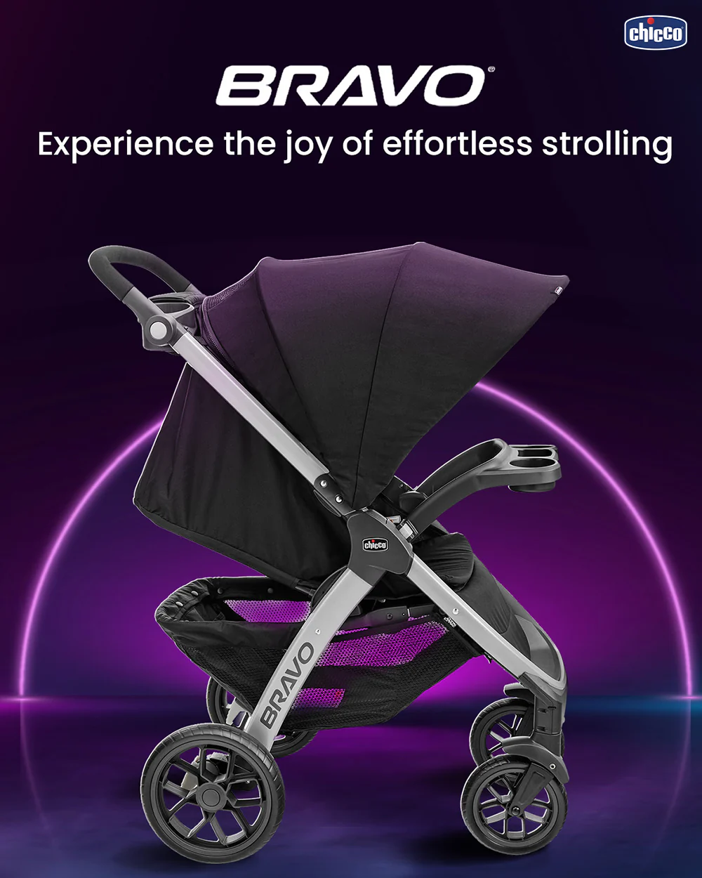 Chicco Bravo Quick Fold Baby Stroller-3 Positions Adjustable Parent Handle Bar-One Hand Fold-With Parent & Child Tray-6 Months Warranty-Pram for 0 to 4Y (Upto 22 Kg)-Black - Image 8