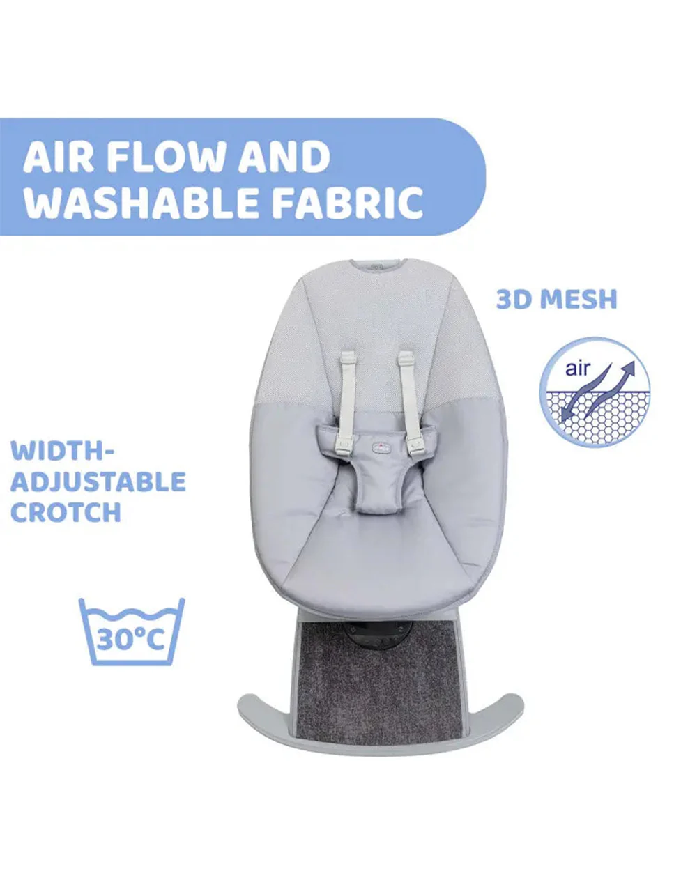 Chicco Comfy Wave Baby Automatic Bouncer-8 Soothing Movements and 5 Speeds-For Infants-Silver Spring Grey - Image 6