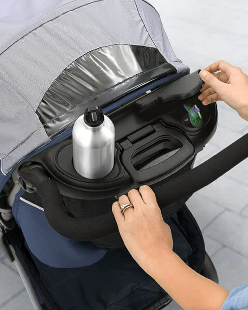 Chicco Cortina CX Baby Stroller-8 Positions Reclining Seat-3 Positions Adjustable Parent Handle Bar-One Hand Fold-With Parent & Child Tray-6 Months Warranty-Pram for 0 to 4Y (Upto 22 Kg)-Baltic - Image 10