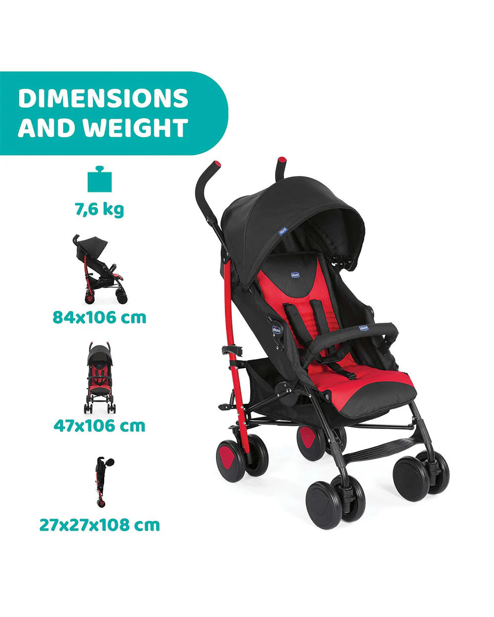 Chicco Echo Baby Stroller-Soft Padded Bumper Bar-Compact Umbrella Fold-For 0M+ (Upto 22Kg)-Scarlet Red - Image 14