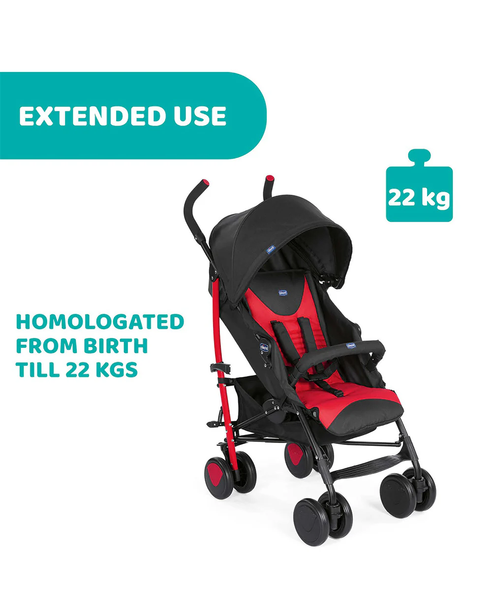 Chicco Echo Baby Stroller-Soft Padded Bumper Bar-Compact Umbrella Fold-For 0M+ (Upto 22Kg)-Scarlet Red - Image 6