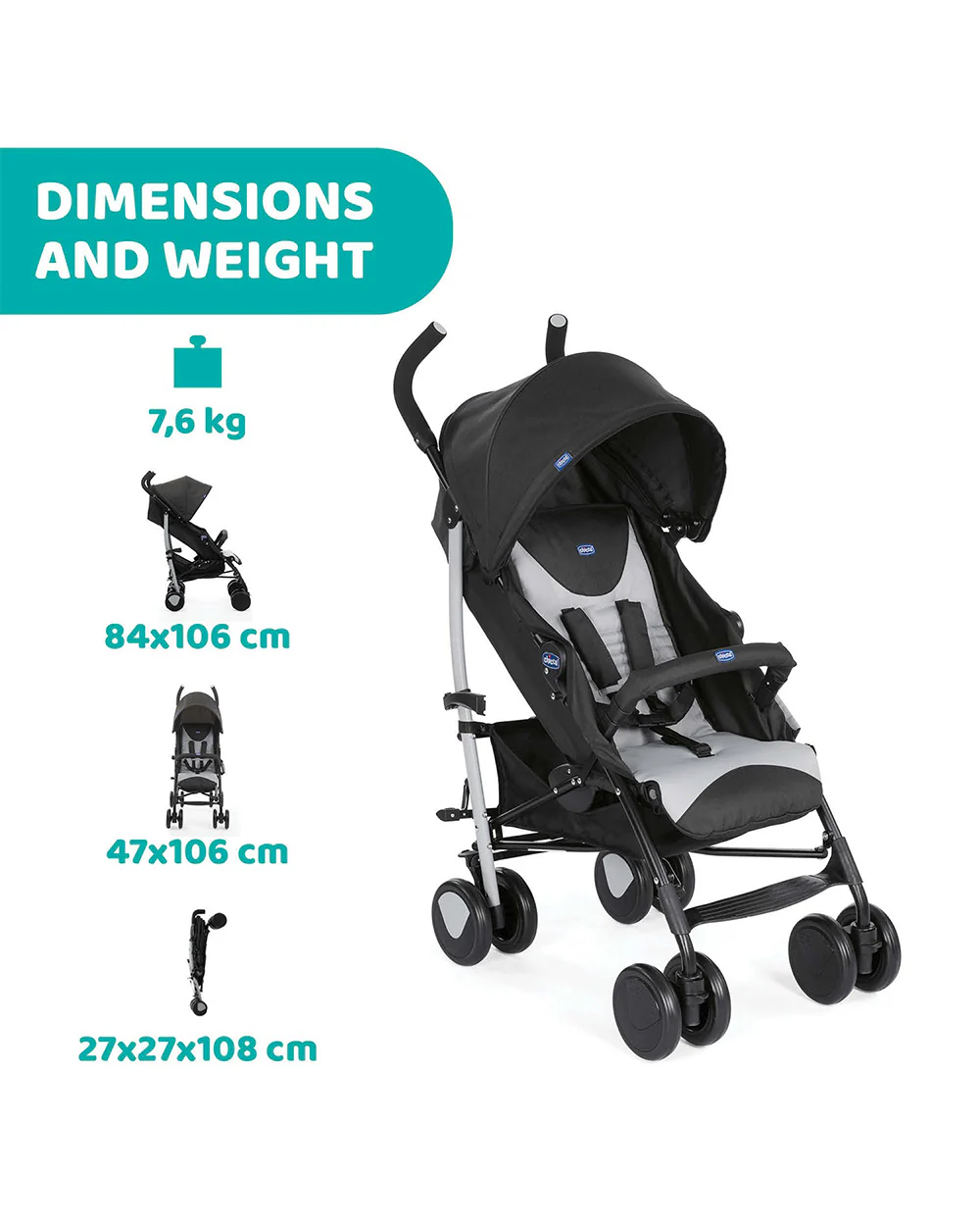 Chicco Echo Baby Stroller-Soft Padded Bumper Bar-Compact Umbrella Fold-For 0M+ (Upto 22Kg)-Stone Black - Image 14