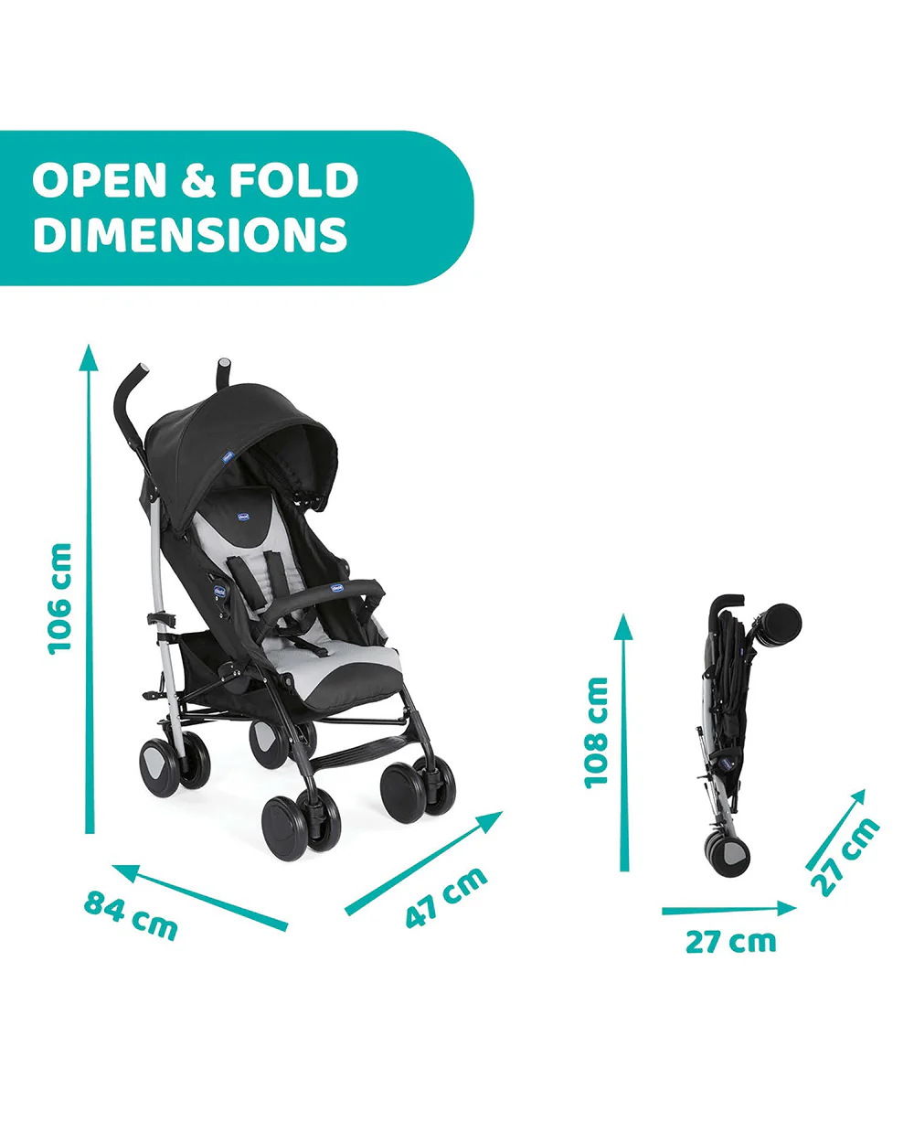 Chicco Echo Baby Stroller-Soft Padded Bumper Bar-Compact Umbrella Fold-For 0M+ (Upto 22Kg)-Stone Black - Image 15