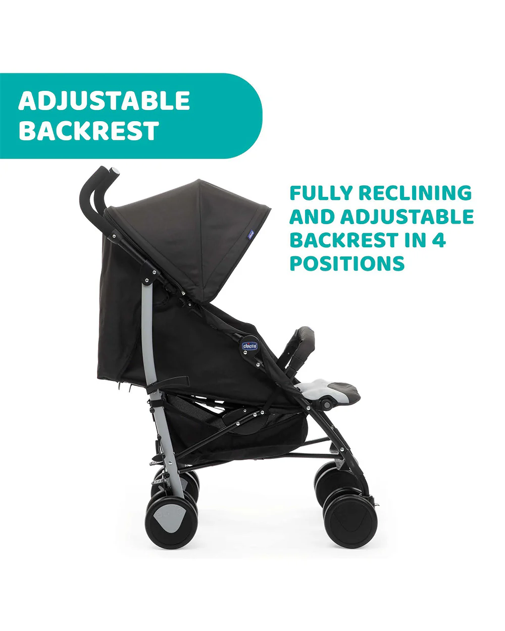 Chicco Echo Baby Stroller-Soft Padded Bumper Bar-Compact Umbrella Fold-For 0M+ (Upto 22Kg)-Stone Black - Image 7