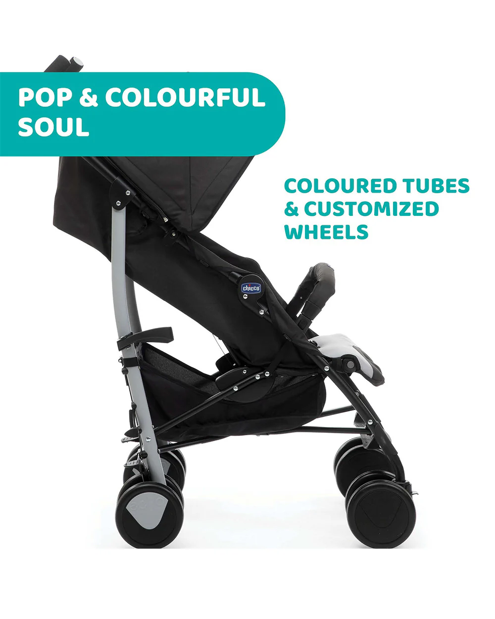 Chicco Echo Baby Stroller-Soft Padded Bumper Bar-Compact Umbrella Fold-For 0M+ (Upto 22Kg)-Stone Black - Image 9