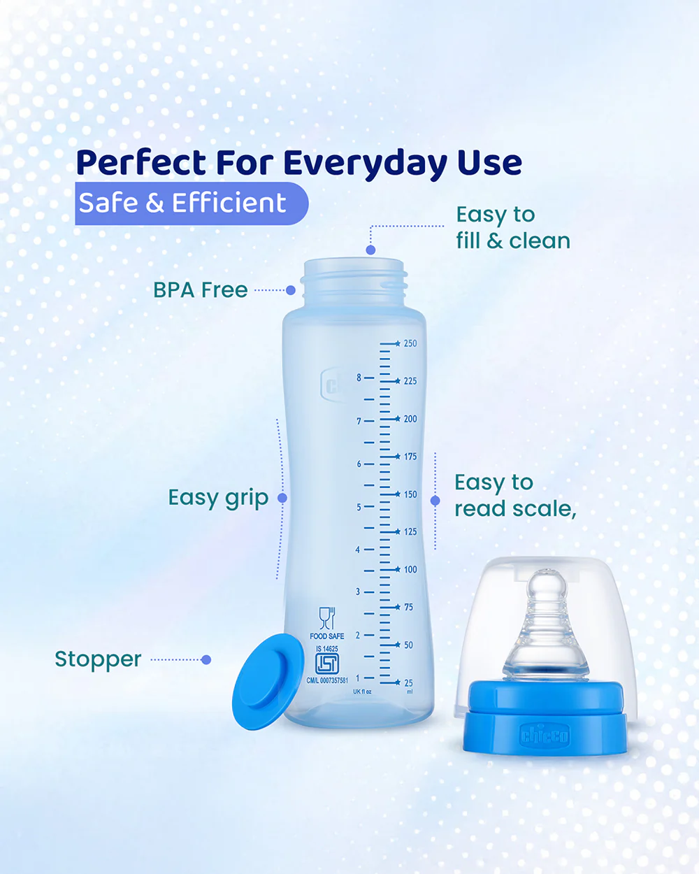 Chicco Feed Easy Feeding Bottle-Anti Colic System-250 ml-Blue-2M+ - Image 6