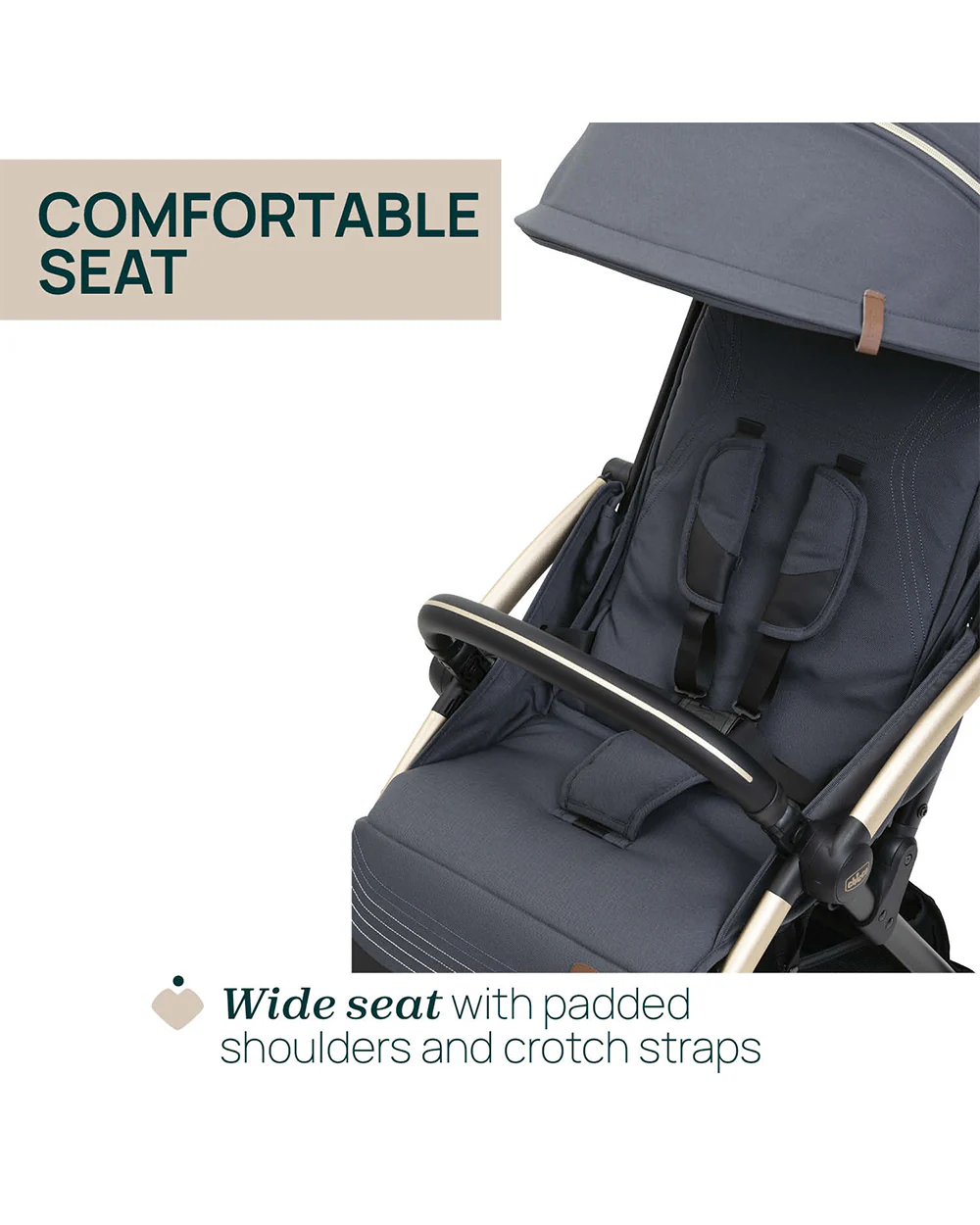 Chicco Goody XPlus Lightweight Stroller-One Hand Fold-Flat Reclining Seat-Big Shock Absorber Wheels-6 Months Warranty-For 0 to 4Y (Upto 22 Kg)-Dark Shadow - Image 11