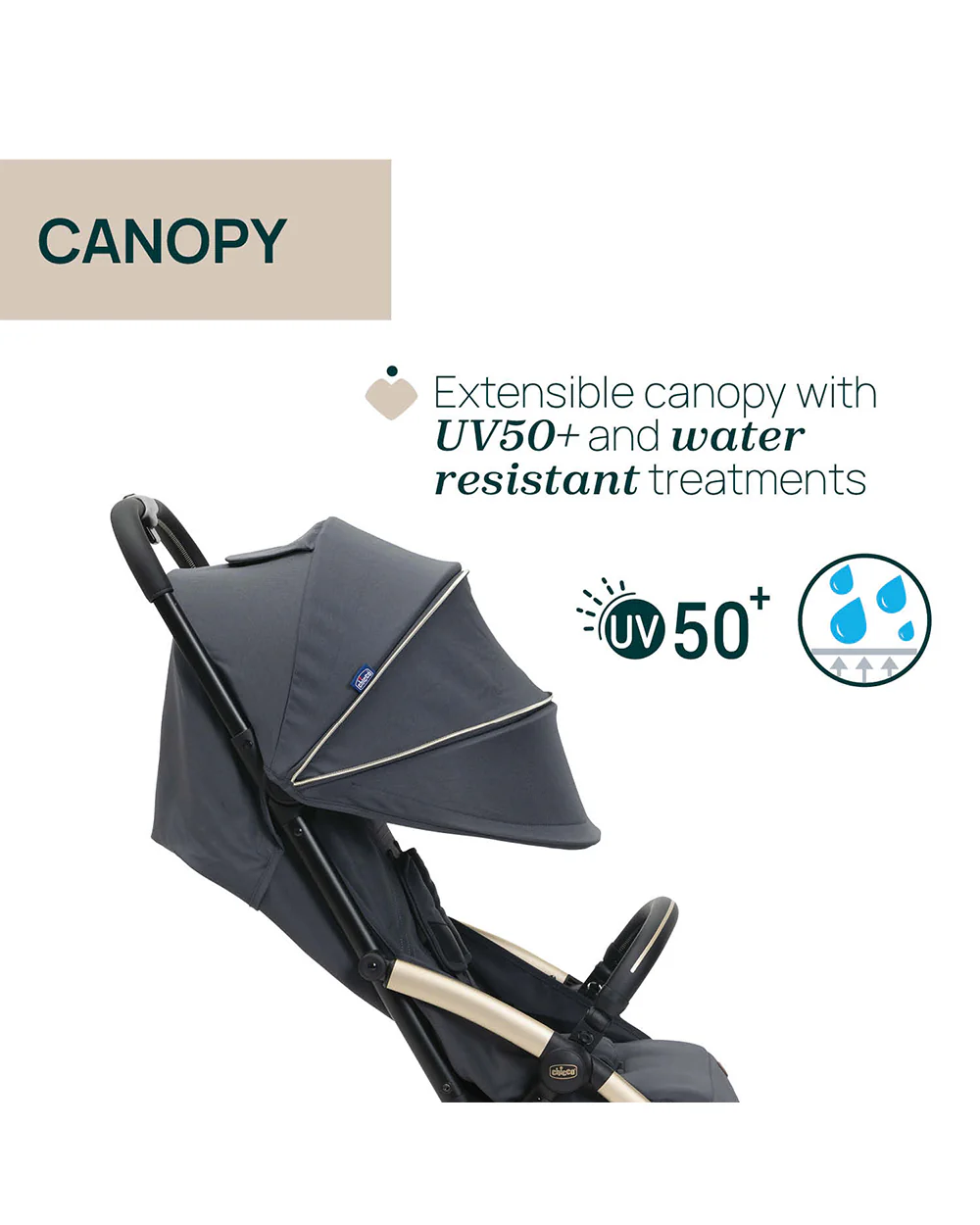 Chicco Goody XPlus Lightweight Stroller-One Hand Fold-Flat Reclining Seat-Big Shock Absorber Wheels-6 Months Warranty-For 0 to 4Y (Upto 22 Kg)-Dark Shadow - Image 12