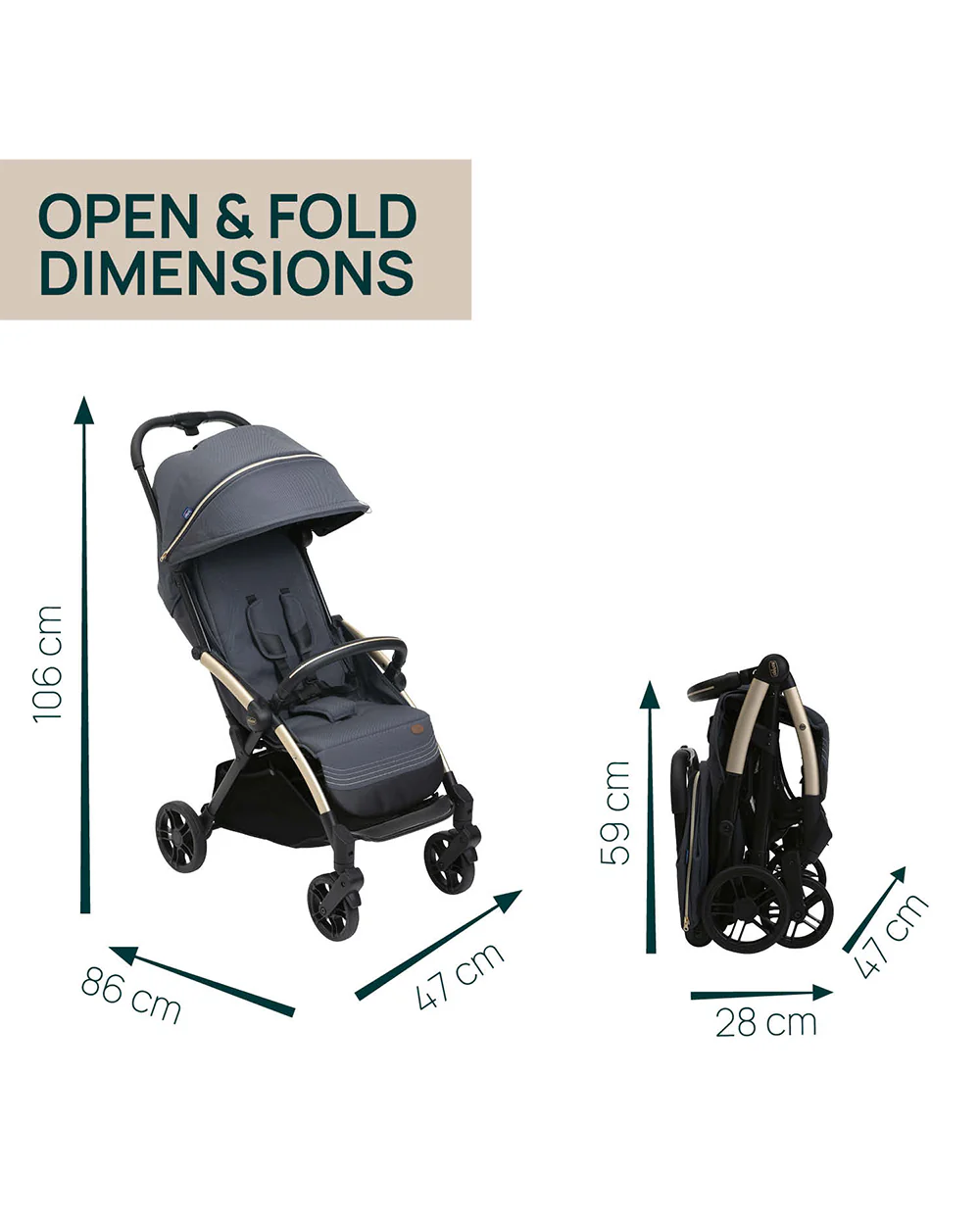 Chicco Goody XPlus Lightweight Stroller-One Hand Fold-Flat Reclining Seat-Big Shock Absorber Wheels-6 Months Warranty-For 0 to 4Y (Upto 22 Kg)-Dark Shadow - Image 8