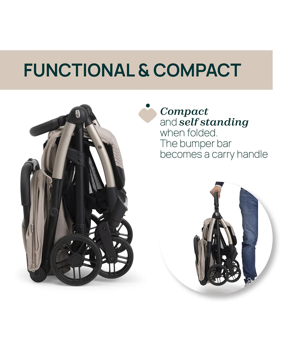 Chicco Goody XPlus Lightweight Stroller-One Hand Fold-Flat Reclining Seat-Big Shock Absorber Wheels-6 Months Warranty-For 0 to 4Y (Upto 22 Kg)-Sandshell - Image 10