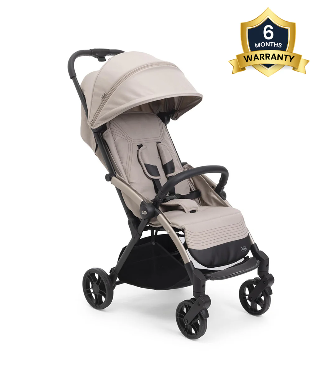 Chicco Goody XPlus Lightweight Stroller-One Hand Fold-Flat Reclining Seat-Big Shock Absorber Wheels-6 Months Warranty-For 0 to 4Y (Upto 22 Kg)-Sandshell - Image 2