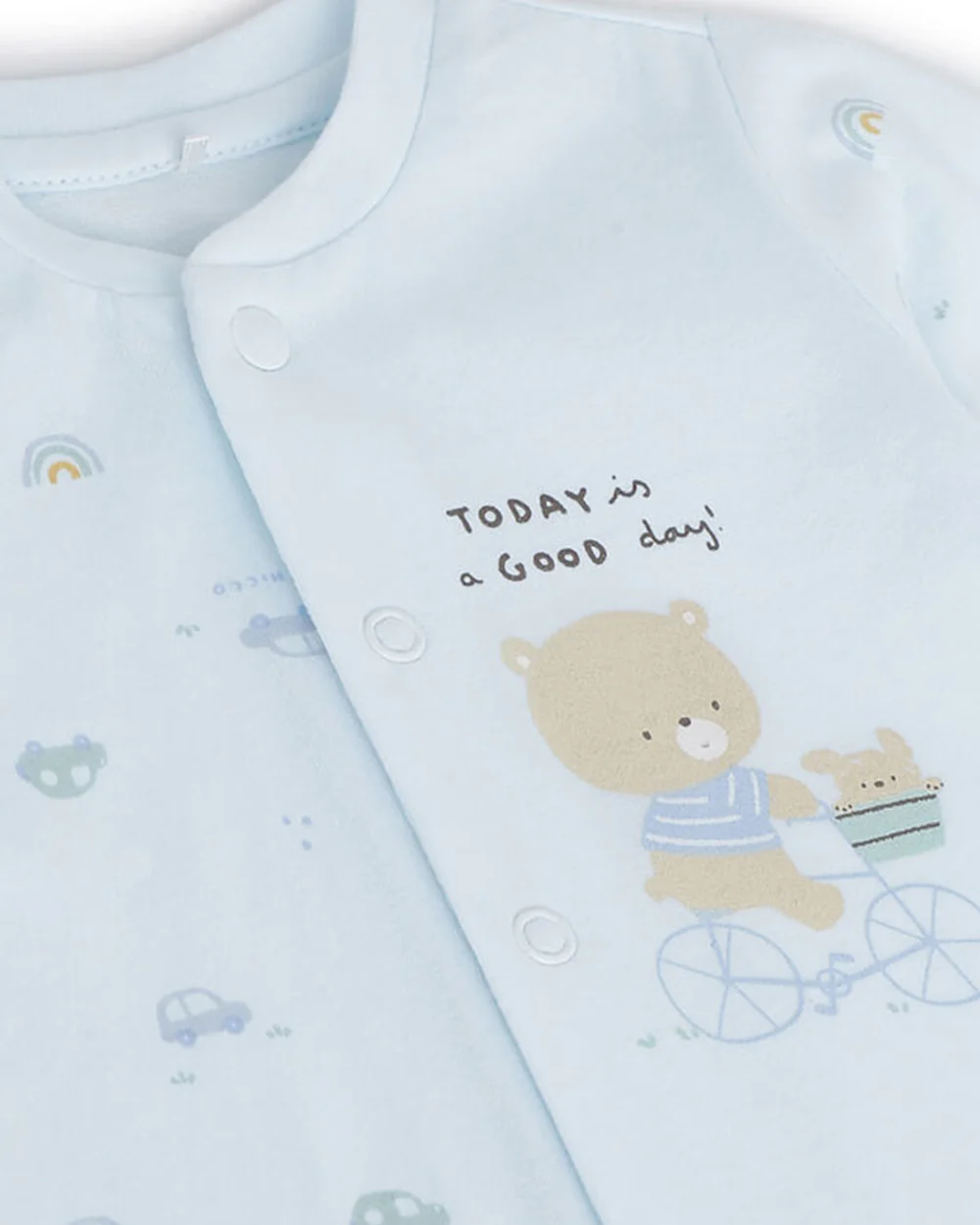 Chicco Light Blue Sleepsuit-Cotton-Printed-For Infants - Image 3