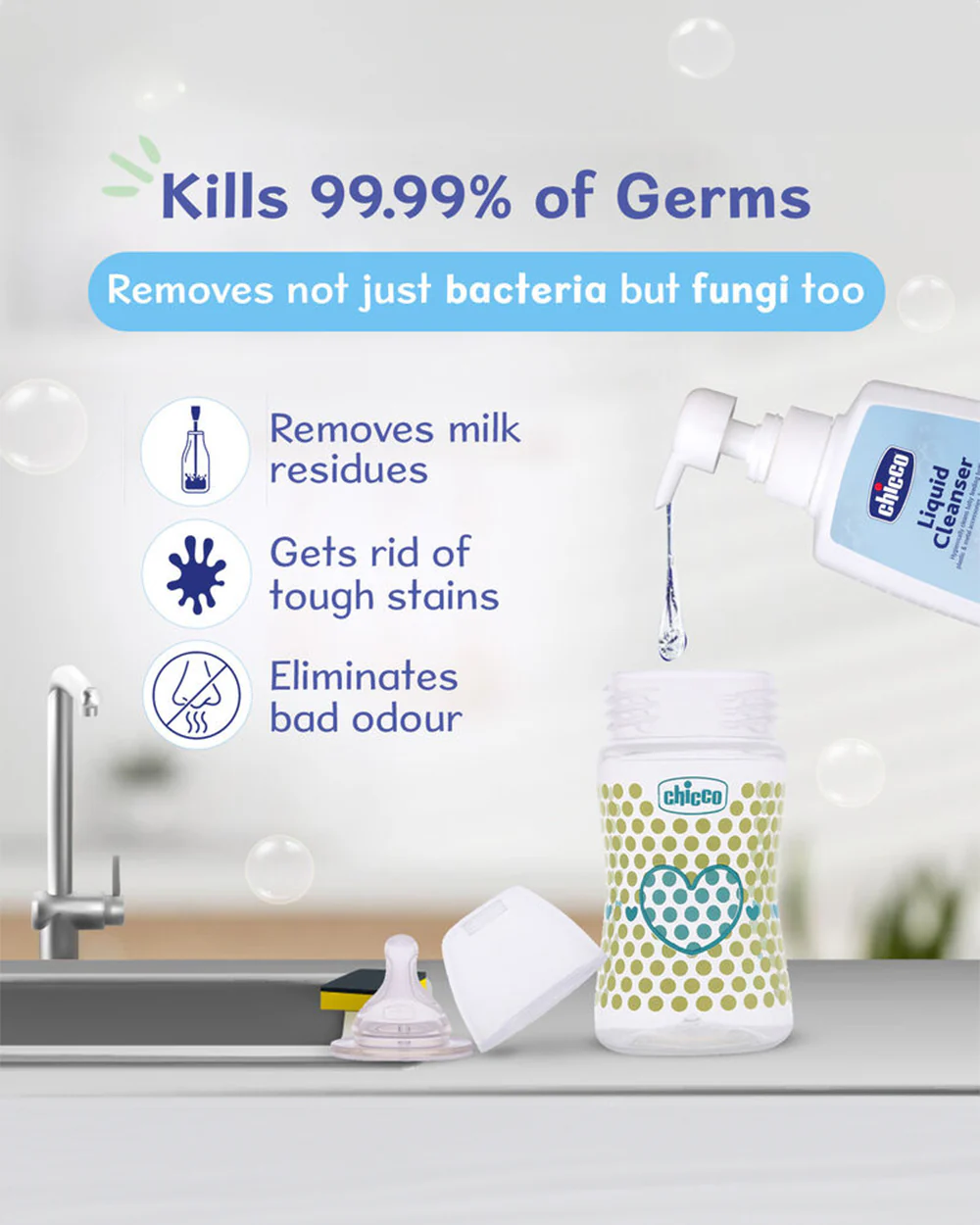 Chicco Liquid Multipurpose Cleanser Bottle-Baby Safe-Kills 99.9% Bacteria & Fungi-Dermatologically Tested - Image 10