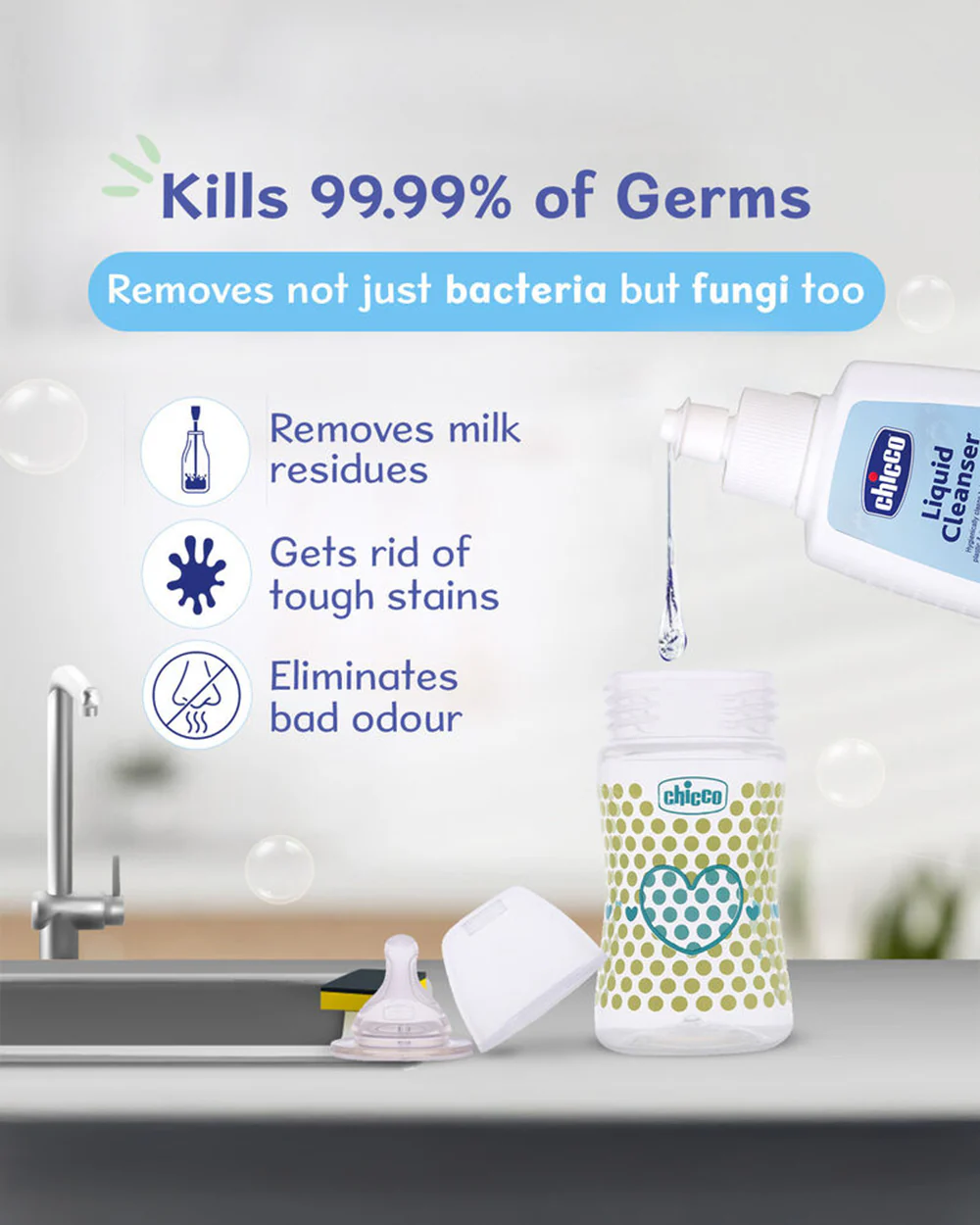 Chicco Liquid Multipurpose Cleanser Bottle-Baby Safe-Kills 99.9% Bacteria & Fungi-Dermatologically Tested - Image 16