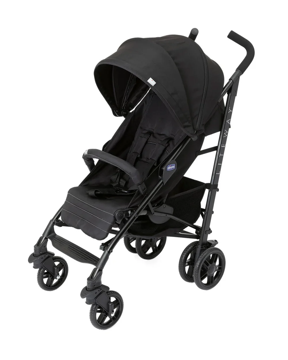 Chicco Lite Way 4 Stroller-Compact Umbrella Fold-Large Canopy-For 0M+ (Upto 22Kg)-Jet Black