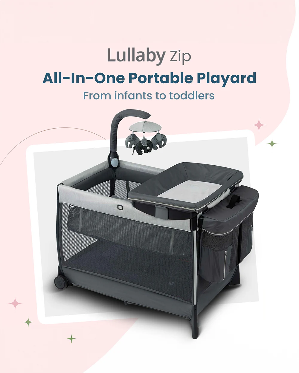 Chicco Lullaby Zip All-in-One Portable Playard-With Detachable Changer & Removable Mattress-With Electronic Toy Bar & Soothing Melodies-Includes Travel Bag-Driftwood - Image 3