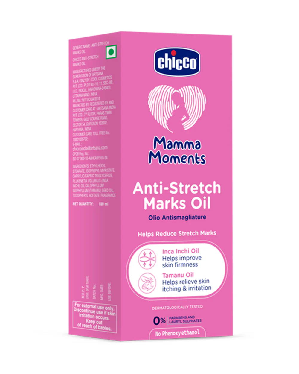 Chicco Mamma Moments Stretch Marks Oil-With Tamanu oil & Inca-inchi oil-Nourishes Belly-Reduces Stretch Marks-Pregnancy & Breastfeeding Safe