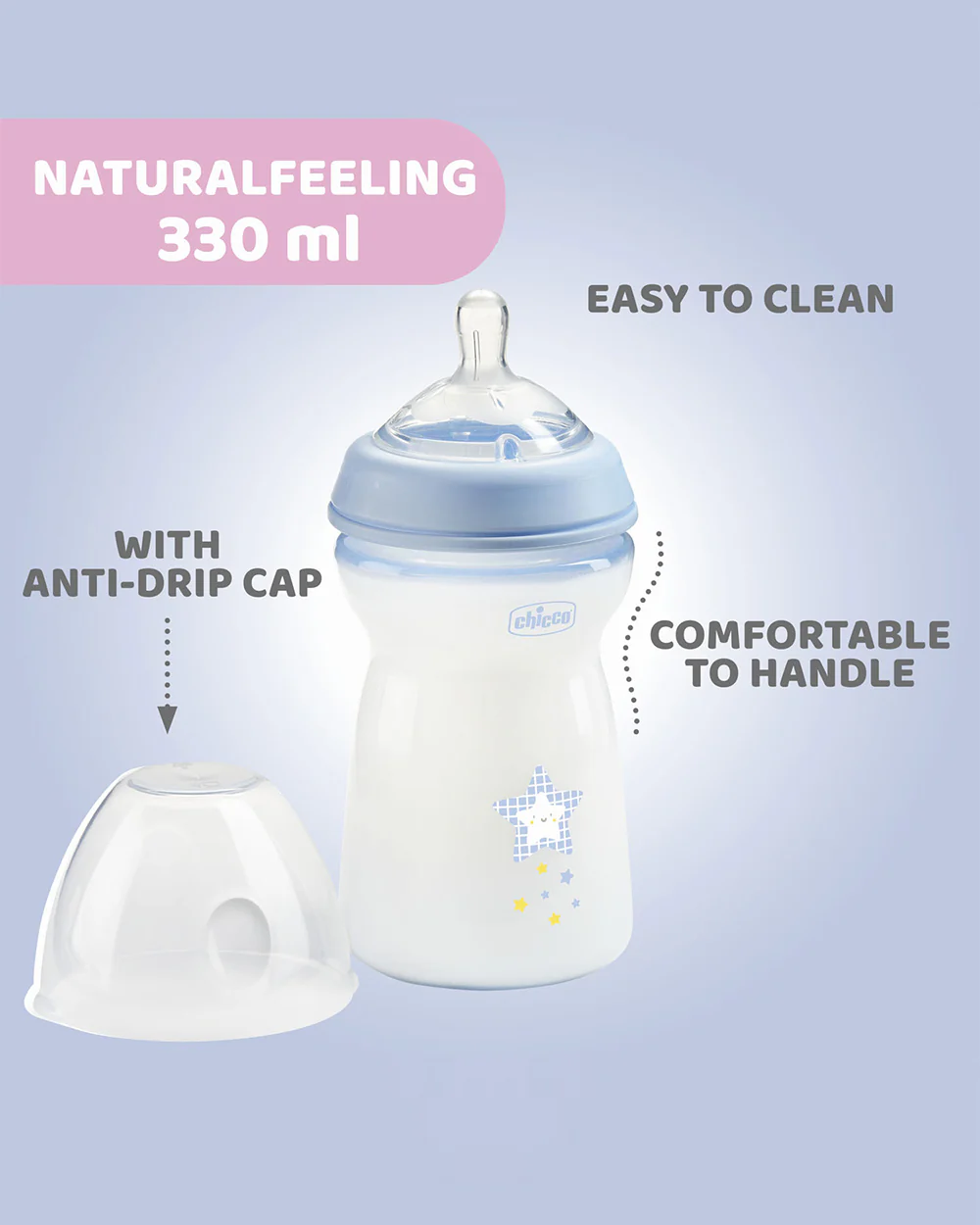 Chicco Natural Feeling Feeding Bottle-Anti Colic-Fast Flow-330 ml-Blue-6M+ - Image 5