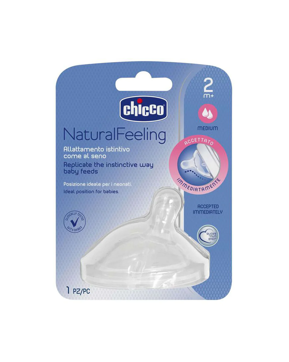 Chicco NaturalFeeling Teat-Exclusive Angled Teat-Anti Colic Effect-2M+-Medium Flow-Feeding Bottle Nipple