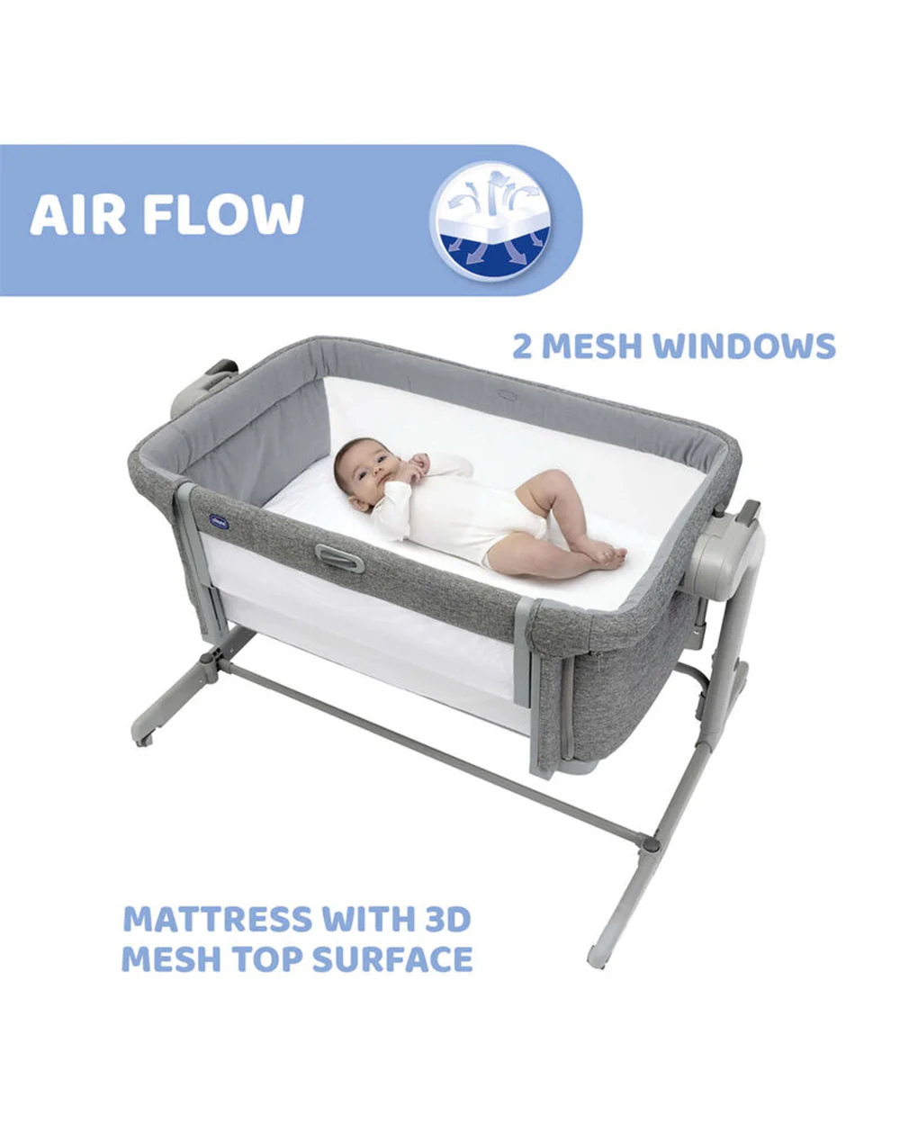 Chicco Next2Me Magic Evo Co-Sleep Crib-With Rocking Mode-Enhanced Ventilation With Mesh Windows-Sliding Barrier System-11 Level Height Adjustments-Dark Grey - Image 4