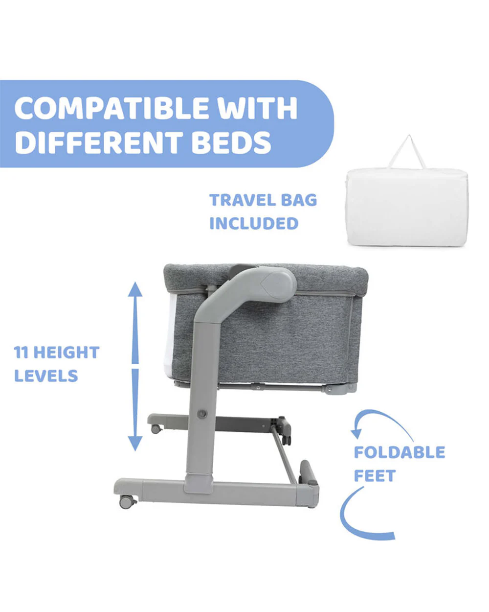 Chicco Next2Me Magic Evo Co-Sleep Crib-With Rocking Mode-Enhanced Ventilation With Mesh Windows-Sliding Barrier System-11 Level Height Adjustments-Dark Grey - Image 8
