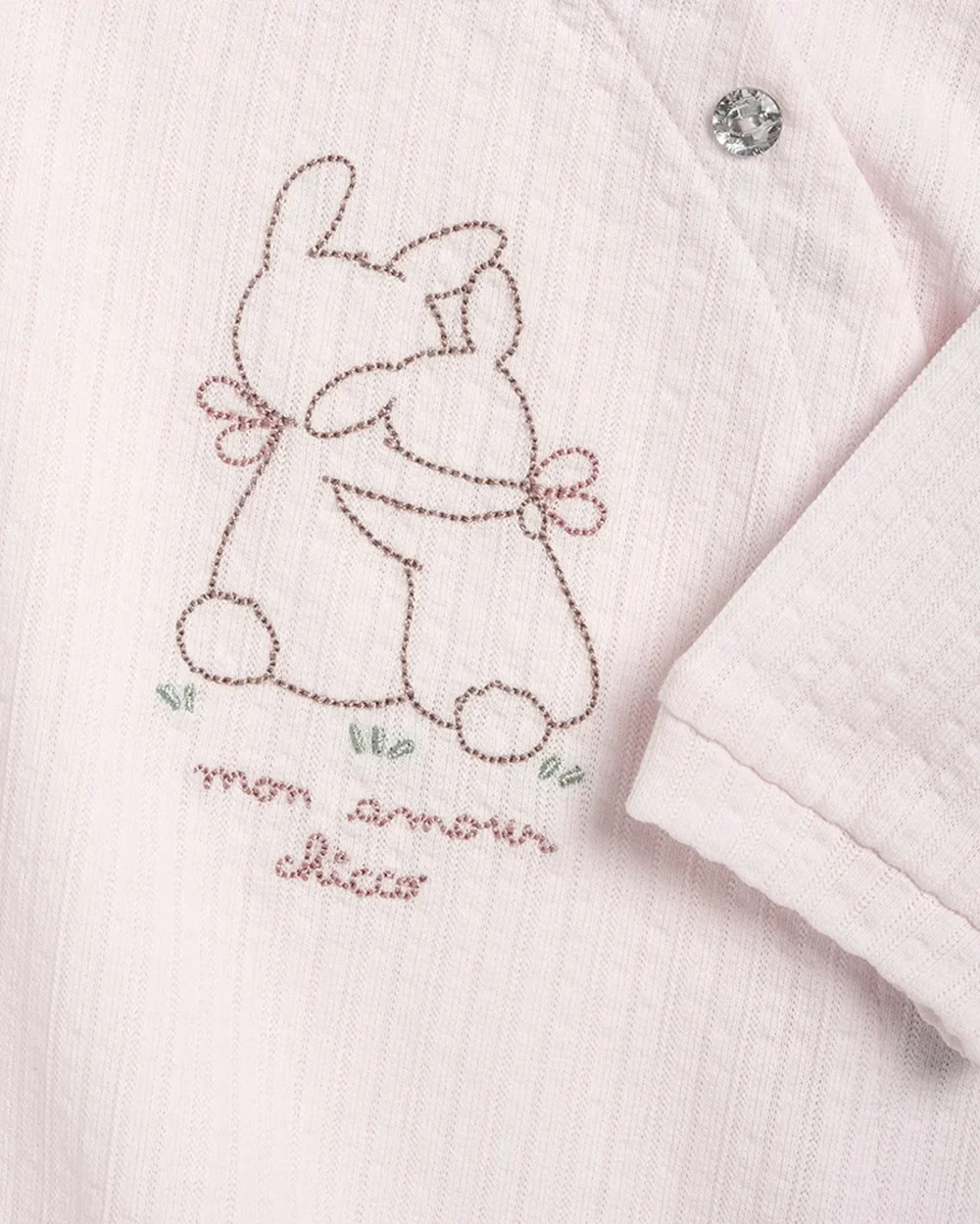 Chicco Pastel Pink Sleepsuit-Embroidered-Ribbed Cotton-For Infants - Image 4