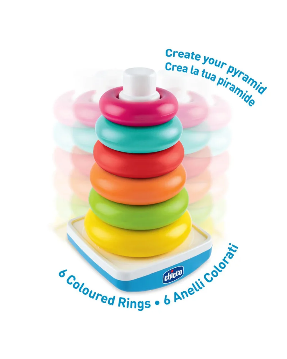 Chicco S2P Ring Tower-Shape Sorter & Stacker-6 Coloured Rings-Learning & Educational Toys-9M+ - Image 2