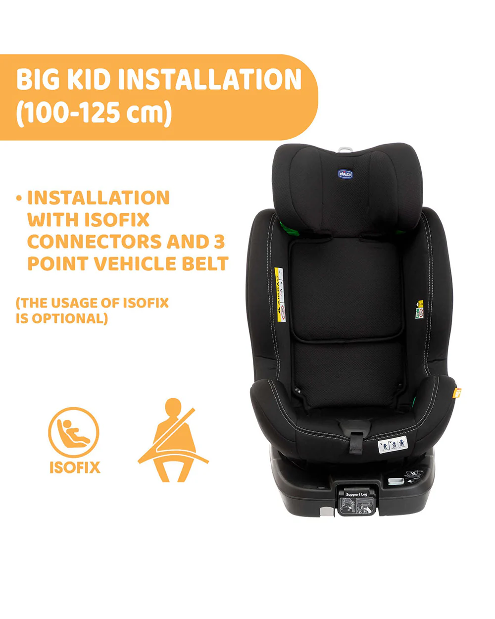 Chicco Seat3Fit Classic-2 Reclining Positions-360 Degree Rotation System-For 0 to 7Y-Black - Image 12