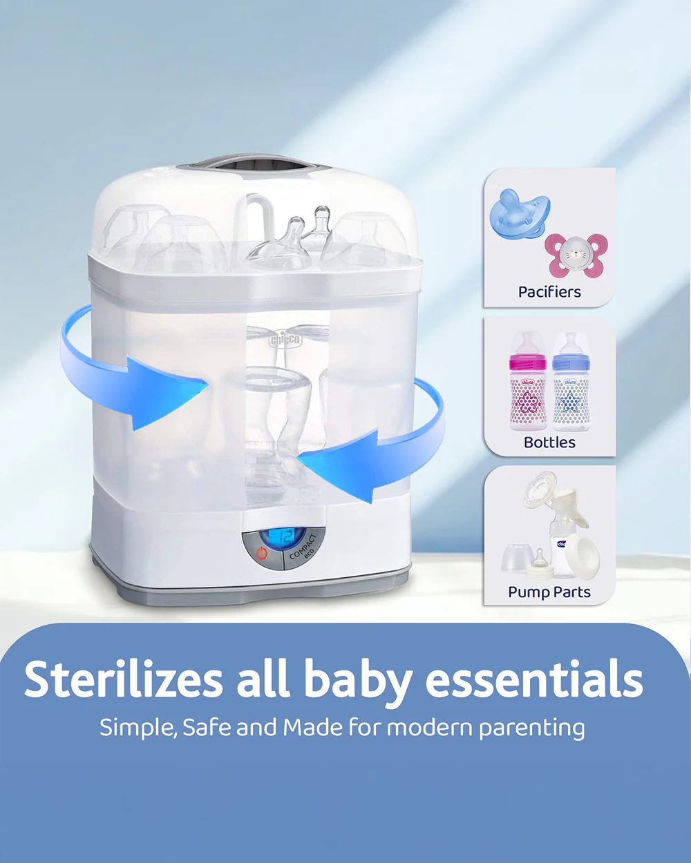 Chicco Sterilnatural 3 in 1 Convertible Bottle Sterilizer-Electric Steam-24 Hour Protection-6 Bottles Capacity - Image 19