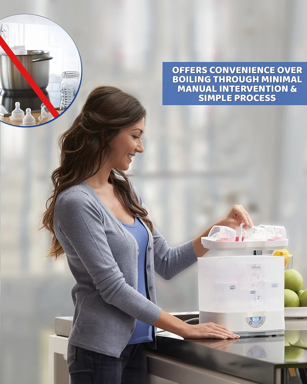 Chicco Sterilnatural 3 in 1 Convertible Bottle Sterilizer-Electric Steam-24 Hour Protection-6 Bottles Capacity - Image 7