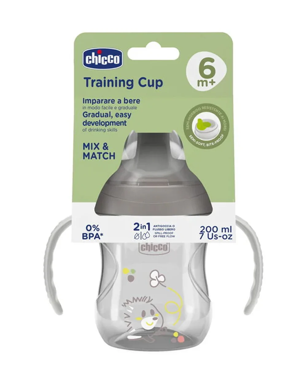 Chicco Training Cup-Ergonomic Design-Easy Grip-Spout Sipper-Grey-6M+ - Image 4