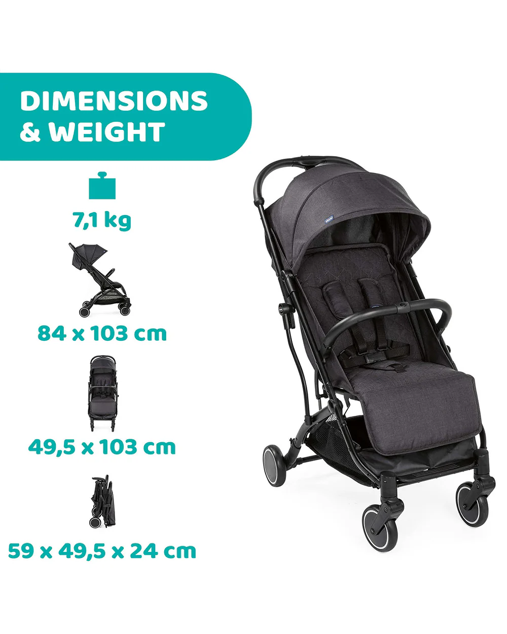 Chicco TrolleyMe Lightweight Baby Stroller-Travel Friendly-One Hand Fold-Pram for 0M+ (Upto 15 Kg)-Stone Black - Image 6