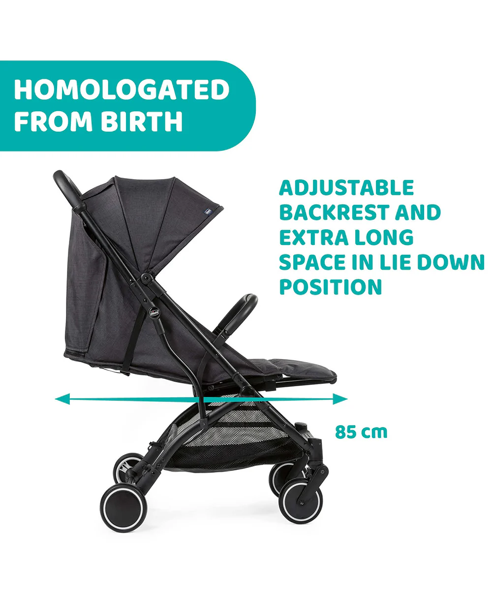 Chicco TrolleyMe Lightweight Baby Stroller-Travel Friendly-One Hand Fold-Pram for 0M+ (Upto 15 Kg)-Stone Black - Image 8