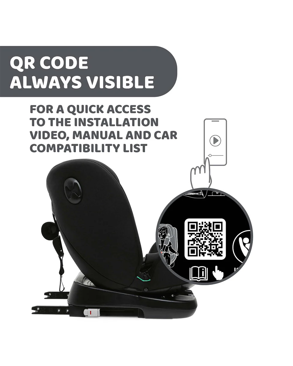 Chicco Unico Evo I-Size-Baby Car Seat-Convertible (Front & Rear Facing)-360 Degree Rotation System-For 0 to 12Y-Black - Image 10