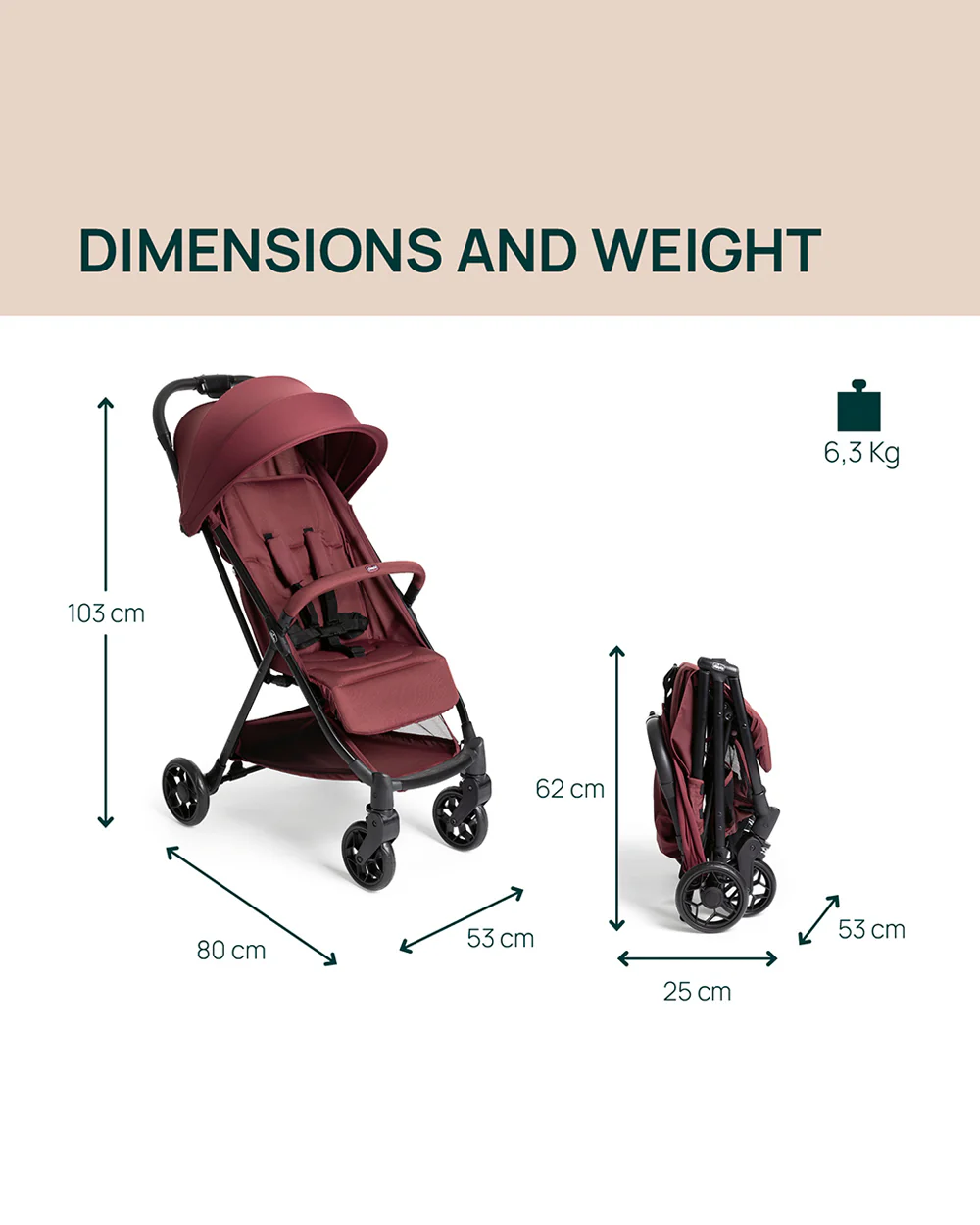 Chicco Urbino Lightweight Baby Stroller-Flat Reclining Seat-One Hand Fold-6 Months Warranty-For 0 to 4Y (Upto 22 Kg)-Ruby - Image 6