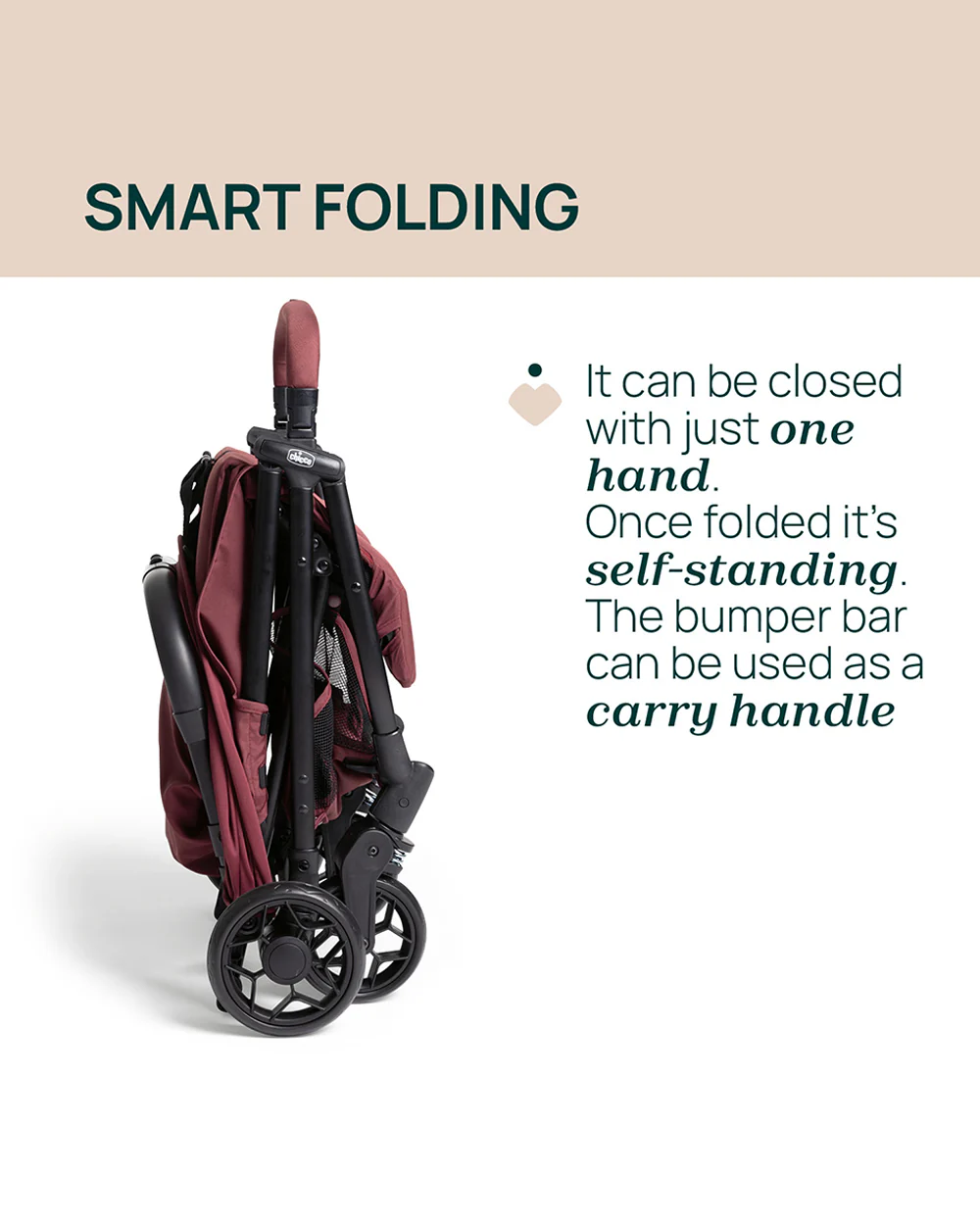 Chicco Urbino Lightweight Baby Stroller-Flat Reclining Seat-One Hand Fold-6 Months Warranty-For 0 to 4Y (Upto 22 Kg)-Ruby - Image 9