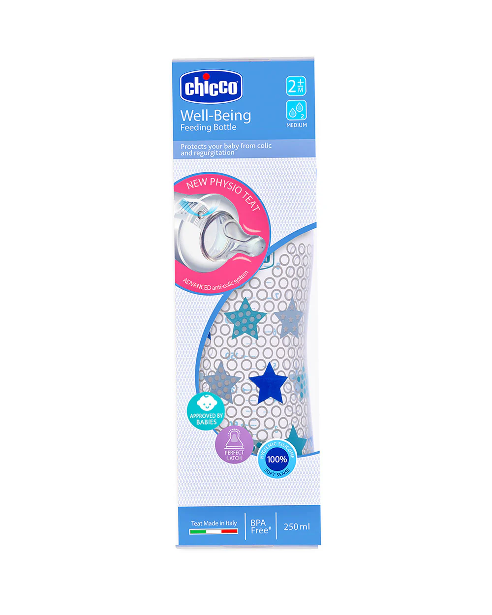Chicco Well Being Feeding Bottle-Anti Colic-Medium Flow-250 ml-Blue-2M+ - Image 9