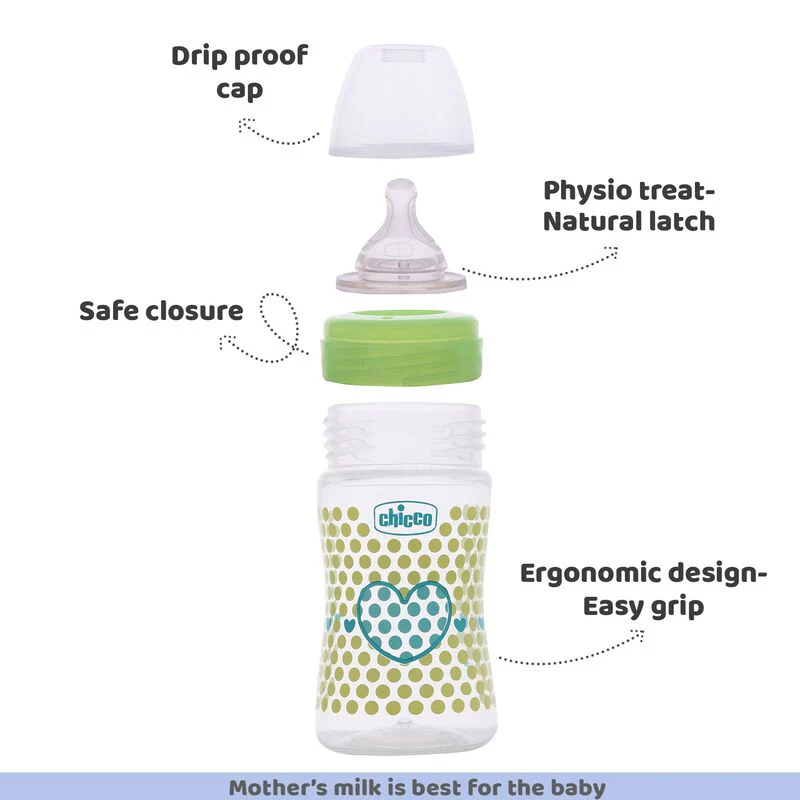 Chicco Well Being Feeding Bottle-Anti Colic-Slow Flow-150 ml-Green-0M+ - Image 6