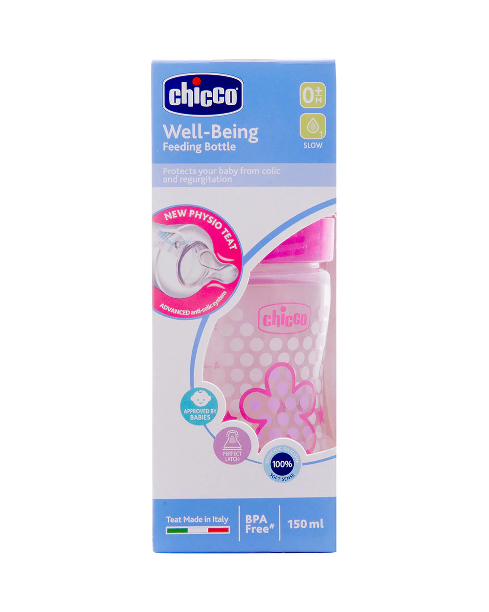 Chicco Well Being Feeding Bottle-Anti Colic-Slow Flow-150 ml-Pink-0M+ - Image 9