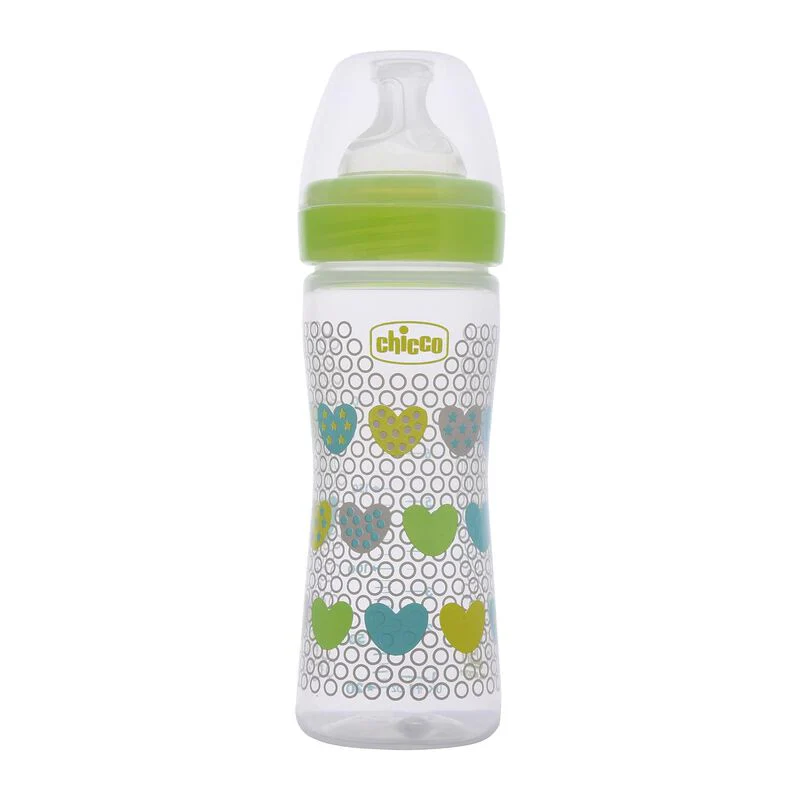 Chicco Well Being Feeding Bottle-Anti Colic-Slow Flow-250 ml-Green-2M+