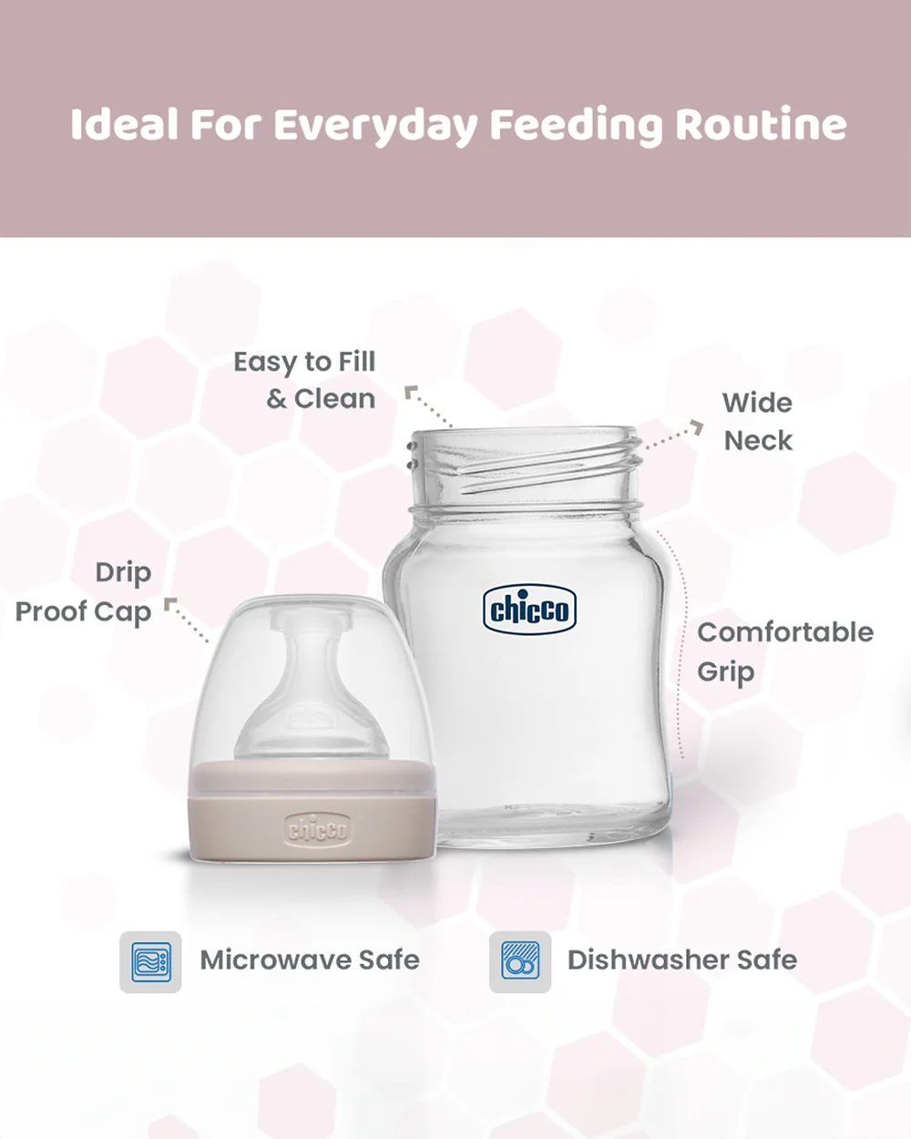Chicco Well Being Glass Feeding Bottle-Anti Colic-Wide Neck-Slow Flow-120 ml-Neutral-0M+ - Image 3