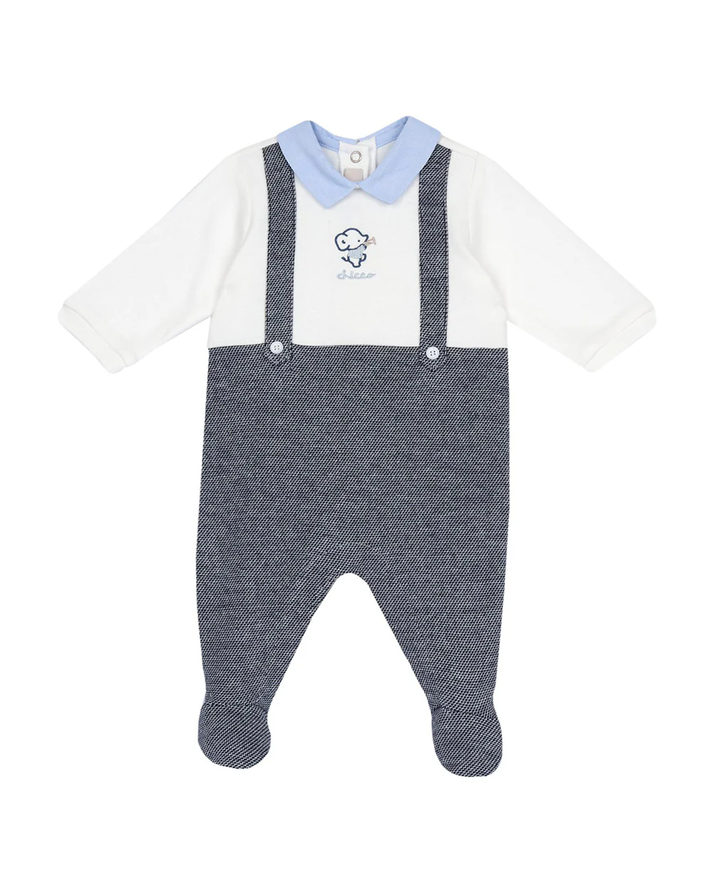 Chicco White & Grey Sleepsuit-Solid-Cotton-For Infants