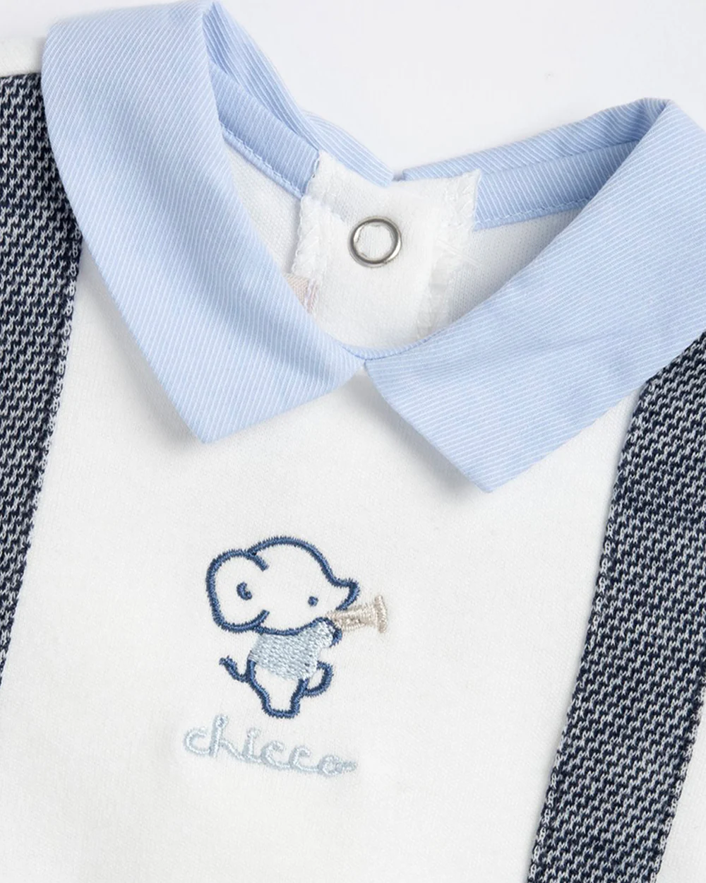 Chicco White & Grey Sleepsuit-Solid-Cotton-For Infants - Image 3