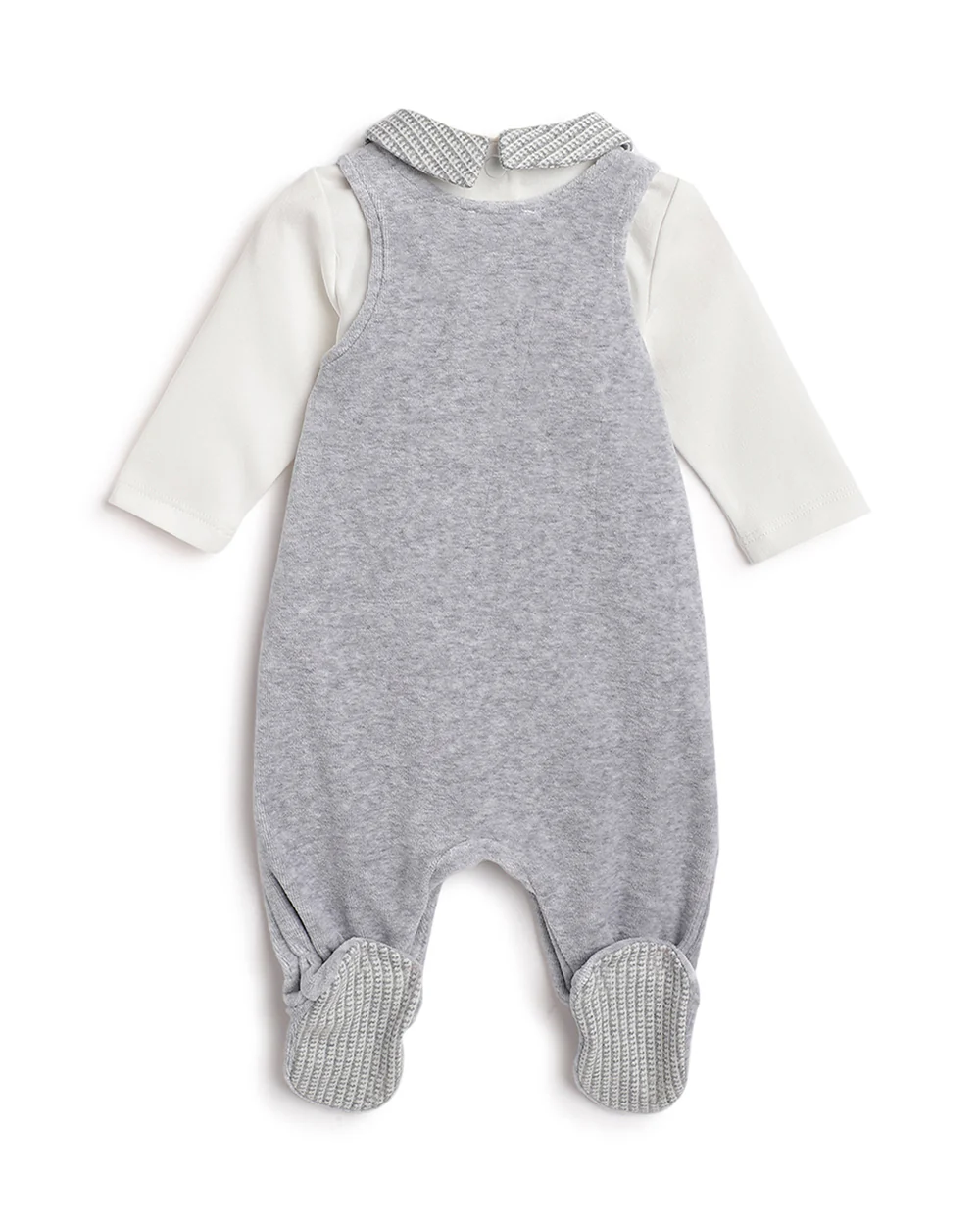 Chicco White & Melange Grey Sleepsuit-Solid-Cotton-For Infants - Image 2