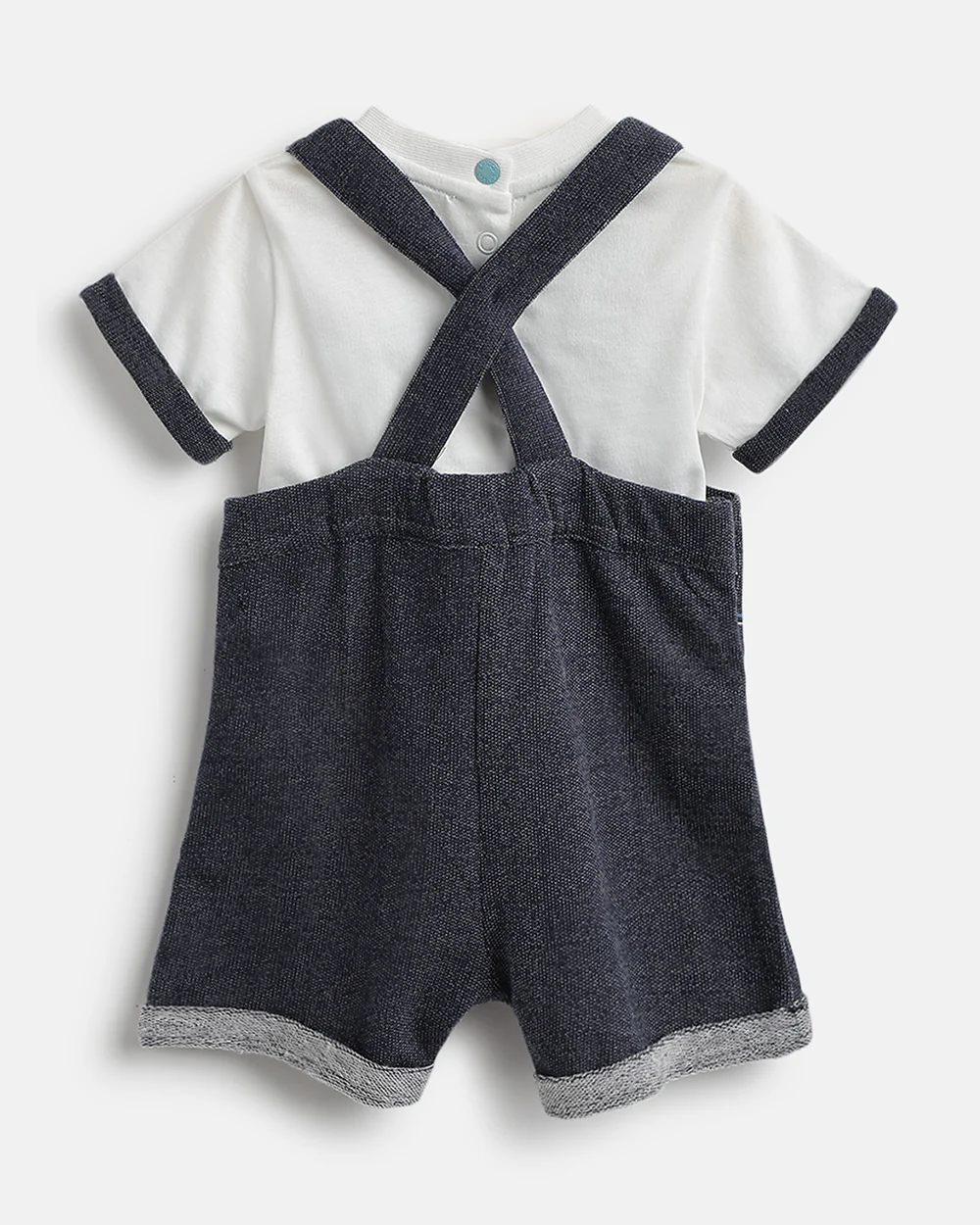 Chicco White & Navy Blue Dungaree with T-shirt-Cotton-Solid-For Infants - Image 2