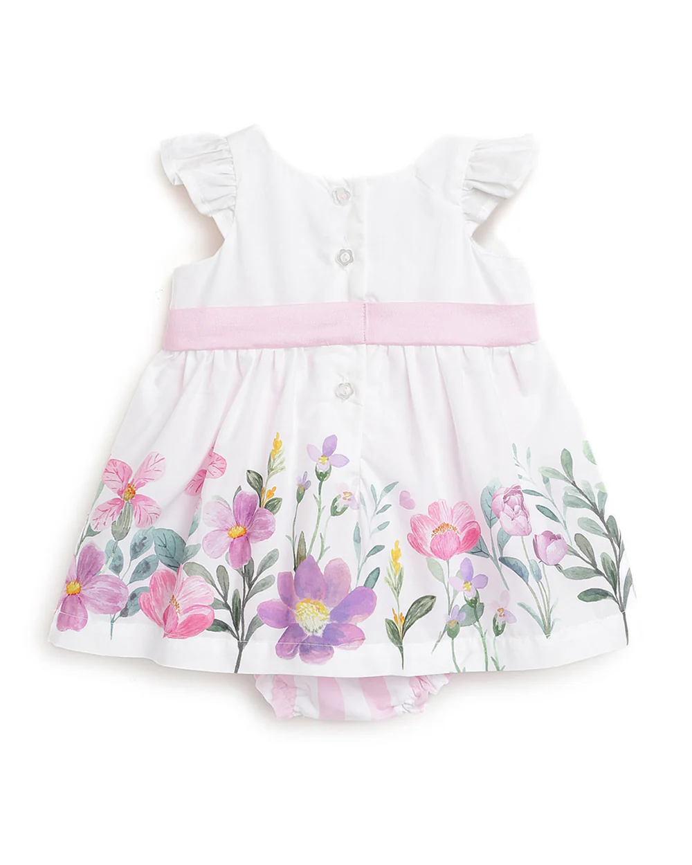 Chicco White and Pink Frock Dress-Floral Printed-Cotton-For Infants - Image 2