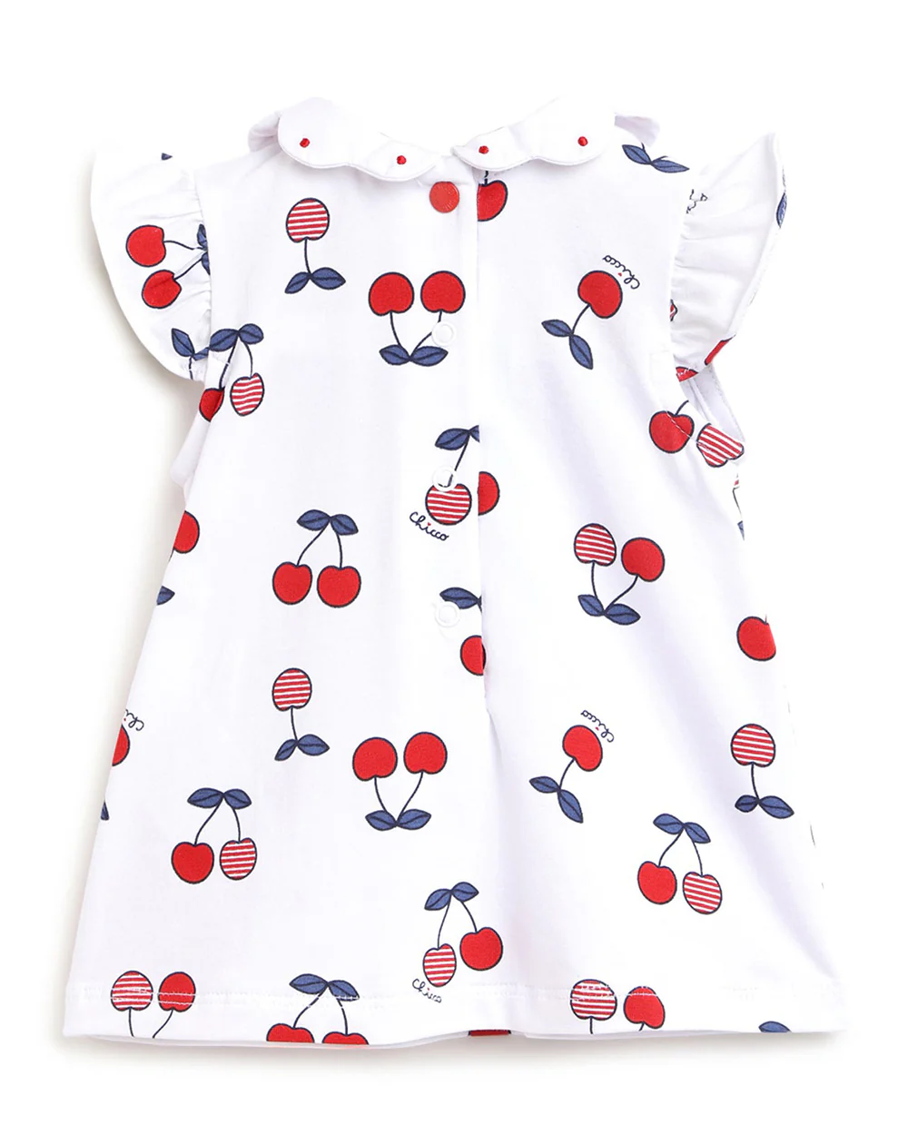 Chicco White and Red Frock Dress with Bloomers-Printed-Cotton-For Infants - Image 2