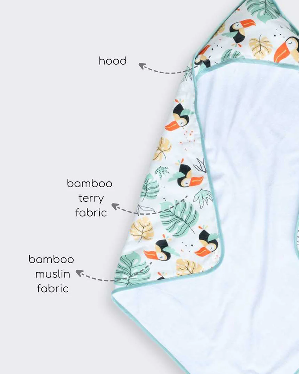 Cocoon Care Baby Hooded Towel-Bamboo Terry-Happy Toucan - Image 3