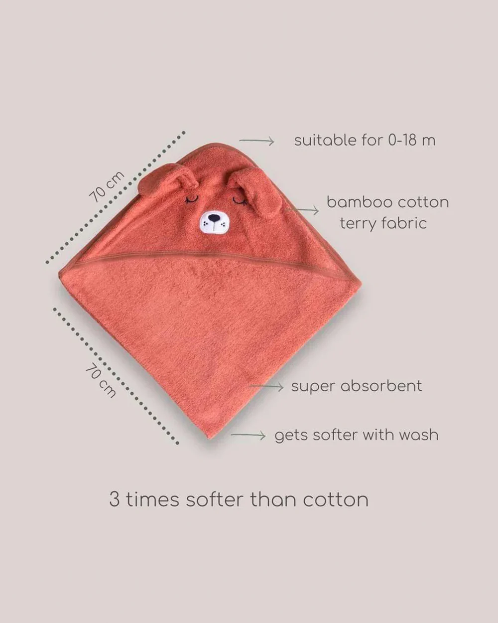 Cocoon Care Baby Hooded Towel-Bamboo Terry-Red - Image 2